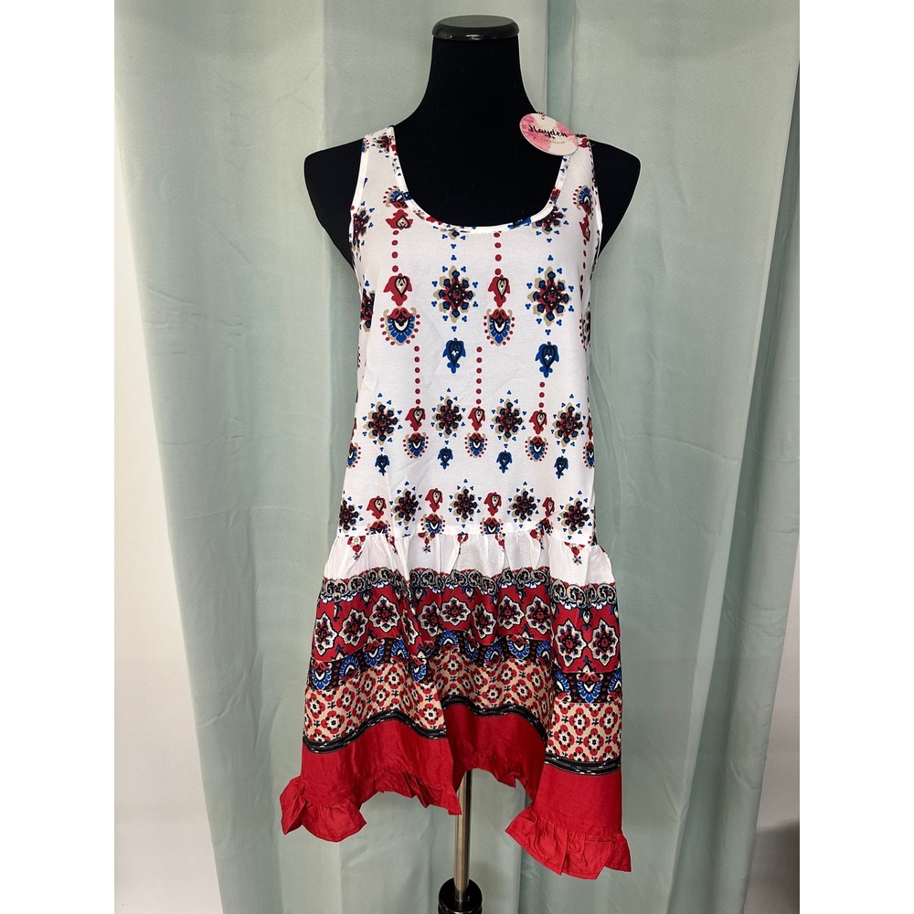 Hayden Los Angeles Womens Boho‎ Medallion Print Ruffle Hem Mini Dress New Small